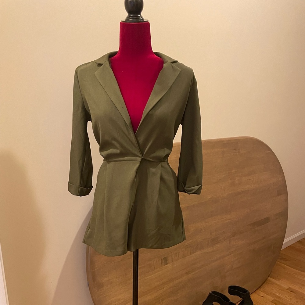 Hunter green romper. open neck line. Size US Small. 91% polyester, 9% spandex.